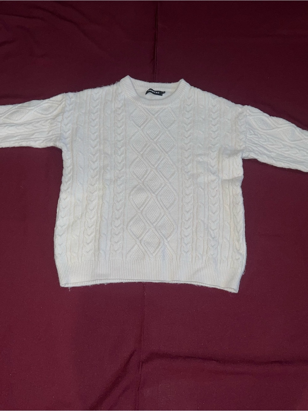 Vamtac Cable Knit Crewneck Sweater - White Size Small